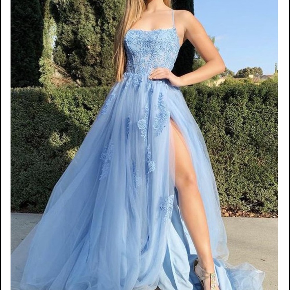 Prom dress, never worn other than photo taken. XL fit, powder blue.